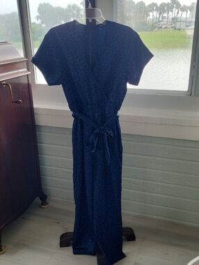 Express Navy Textured Pants Suit with Self Tie